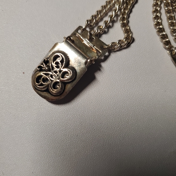 Vintage 70s Sweater Guard 3-Chains Butterflies Collar Jewelry - Picture 4 of 8